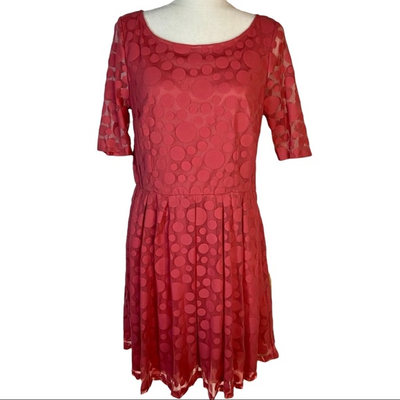 Lauren Conrad Peachy Pink Polka Dot Mesh  Party Cocktail Dress Size 12 - Picture 2 of 10